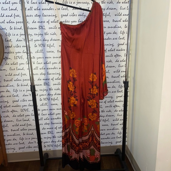 FARM RIO X ANTHROPOLOGIE ONE-SHOULDER PRINTED SATIN JUMPSUIT - Picture 5 of 14